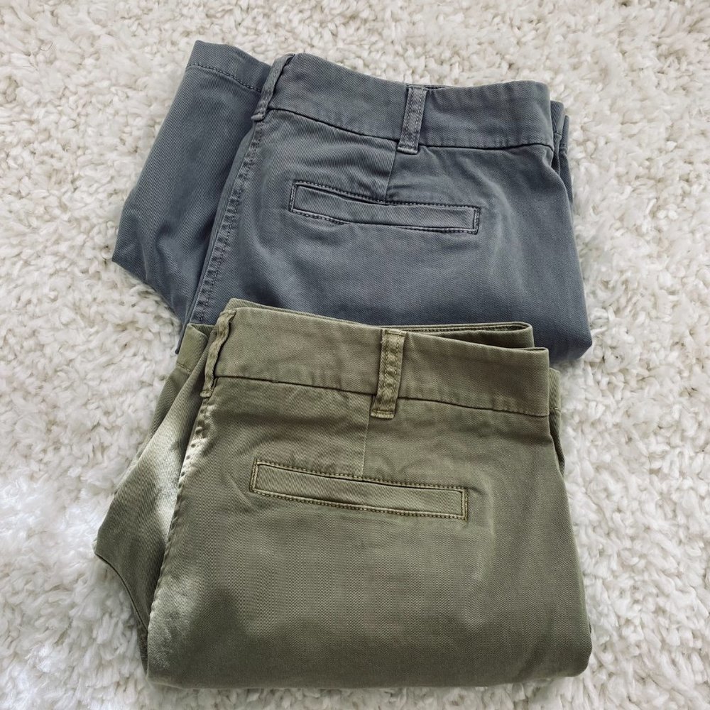 Two pair of J. Crew Chino Shorts, Women's Size 6, Storm Gray and Olive Sand
